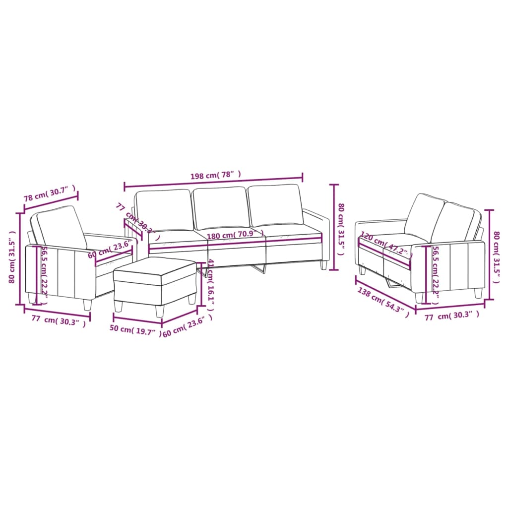 4 Piece Sofa Set with Cushions Black Faux Leather