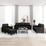 4 Piece Sofa Set with Cushions Black Faux Leather