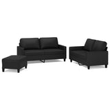 3 Piece Sofa Set with Cushions Black Faux Leather