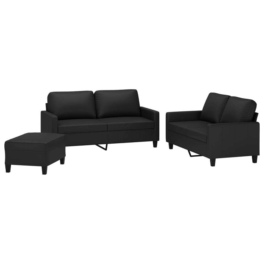 3 Piece Sofa Set with Cushions Black Faux Leather