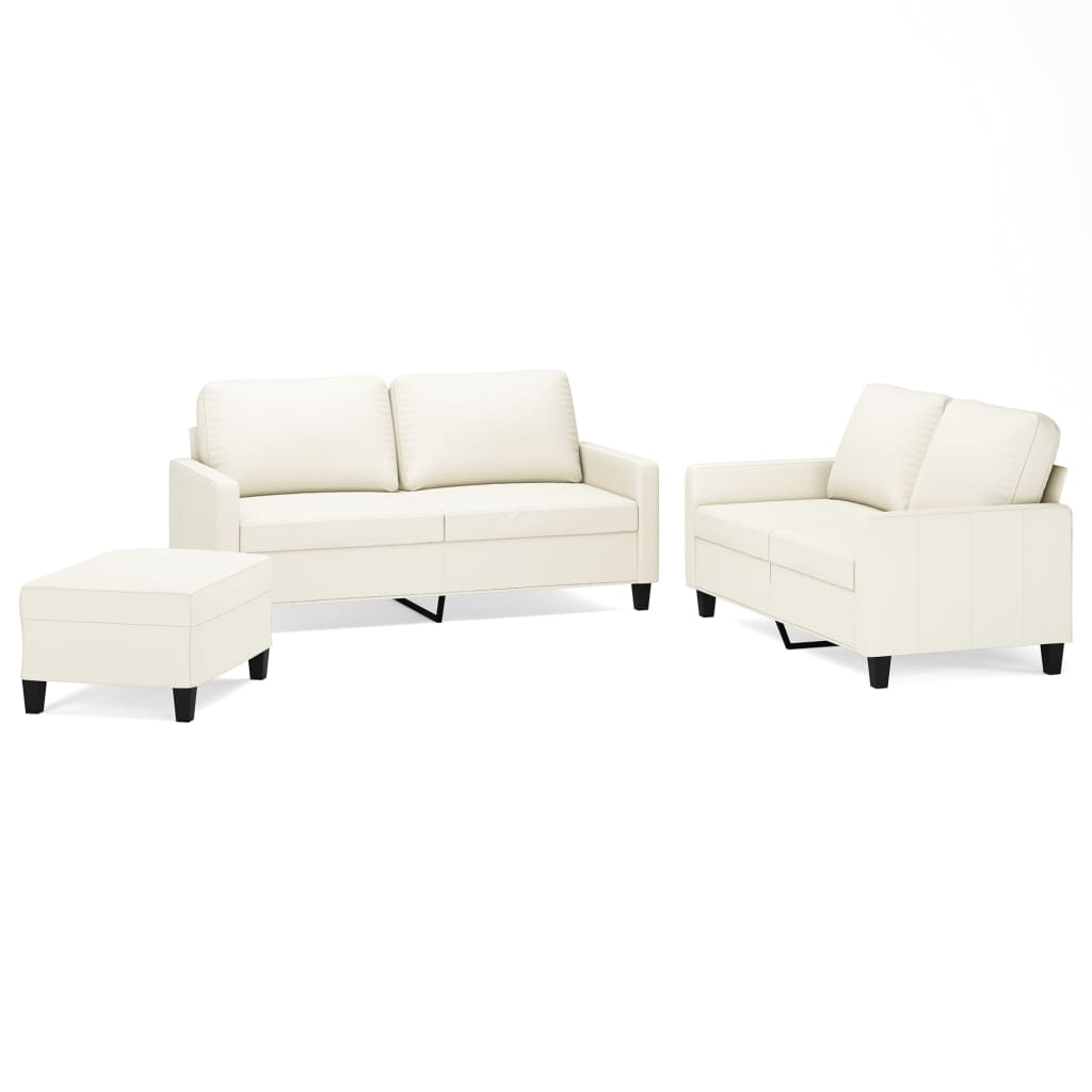 3 Piece Sofa Set with Cushions Cream Faux Leather