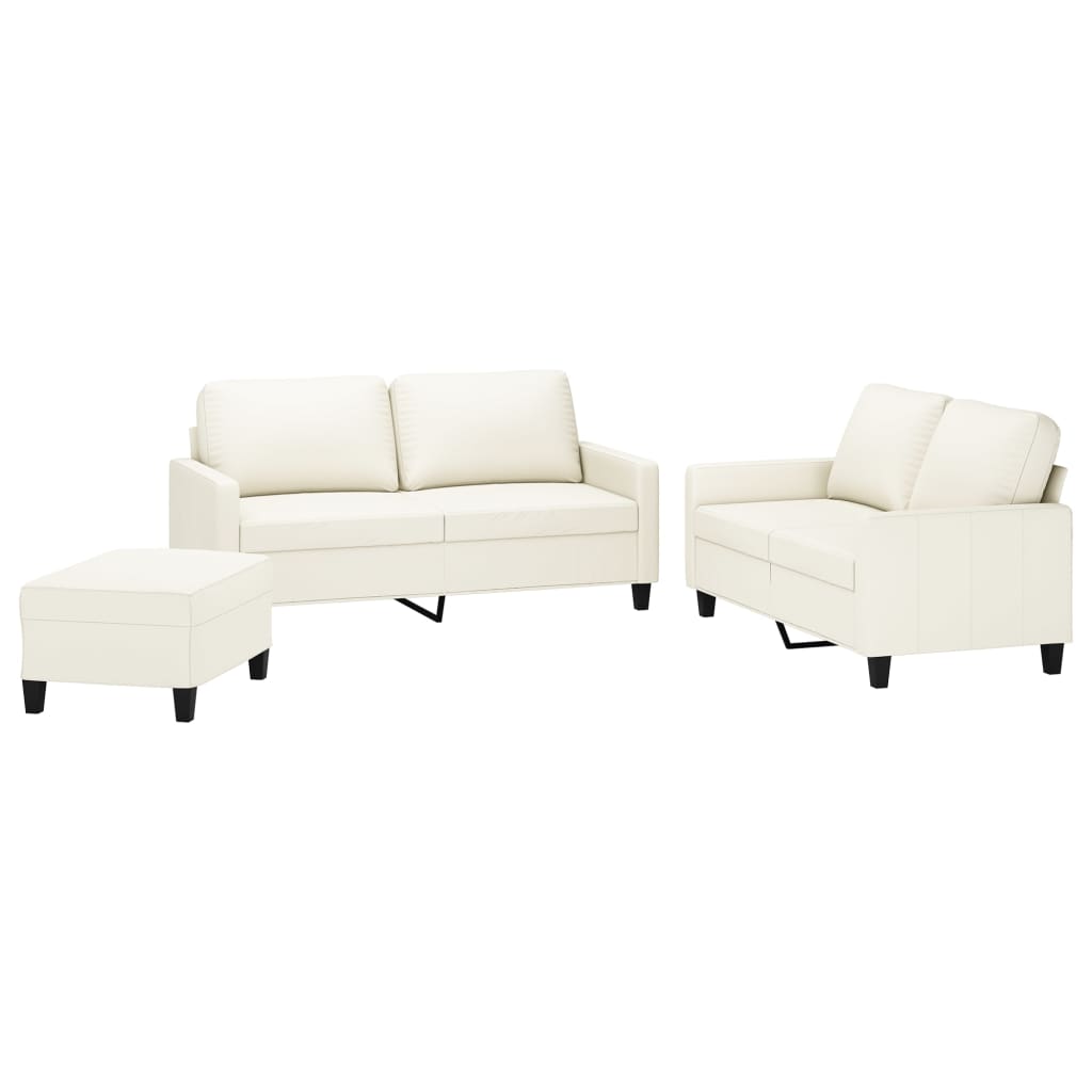 3 Piece Sofa Set with Cushions Cream Faux Leather