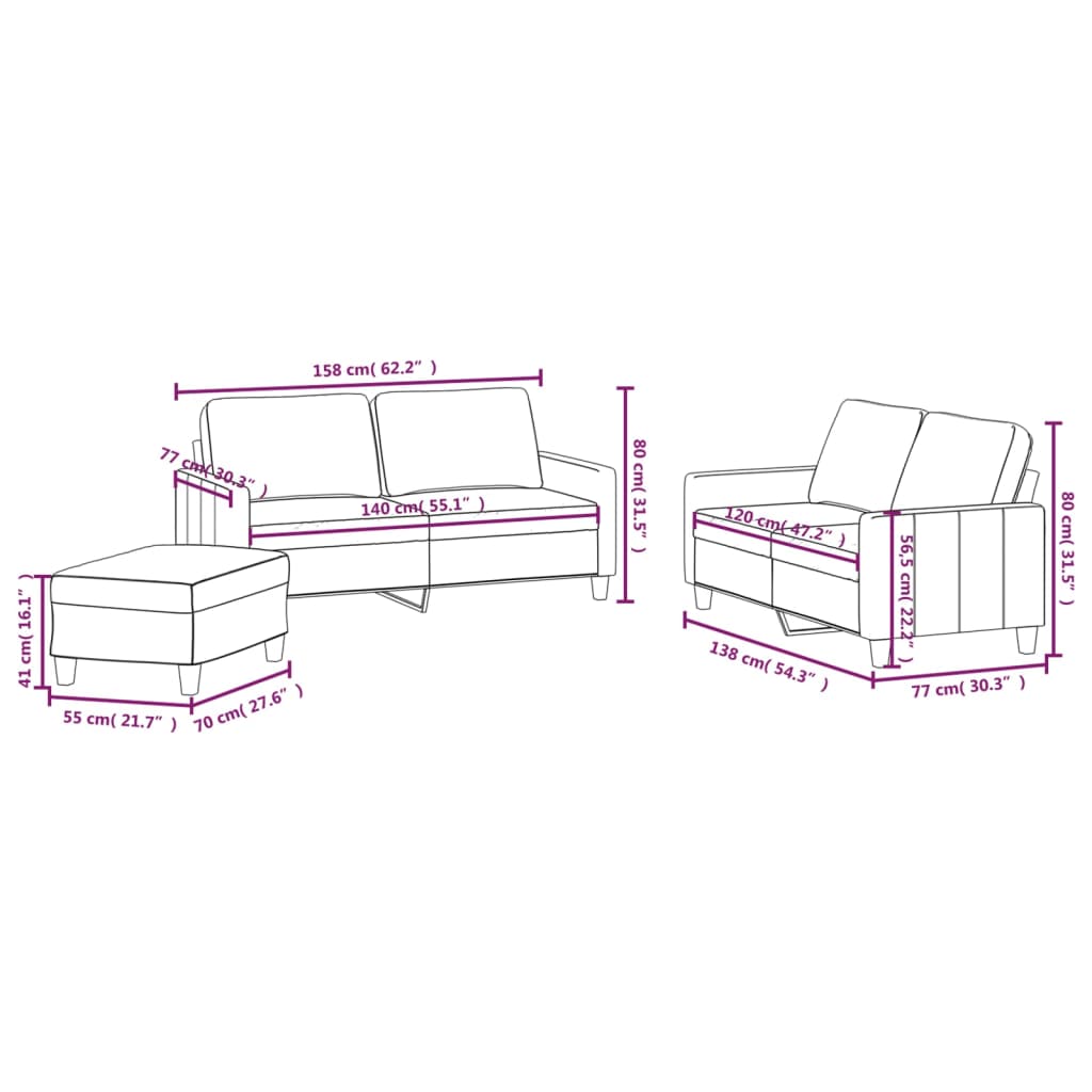 3 Piece Sofa Set with Cushions Cappuccino Faux Leather