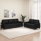 2 Piece Sofa Set with Cushions Black Faux Leather