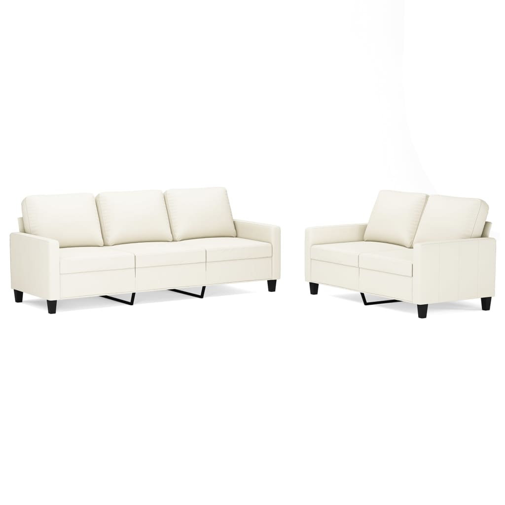 2 Piece Sofa Set with Cushions Cream Faux Leather