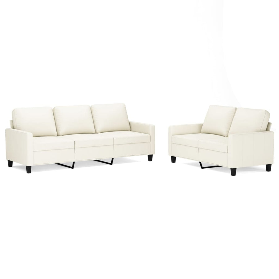 2 Piece Sofa Set with Cushions Cream Faux Leather