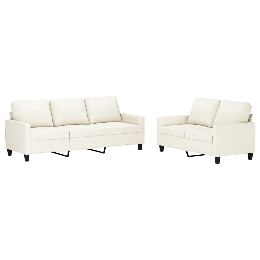 2 Piece Sofa Set with Cushions Cream Faux Leather