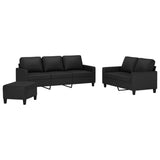 3 Piece Sofa Set with Cushions Black Faux Leather