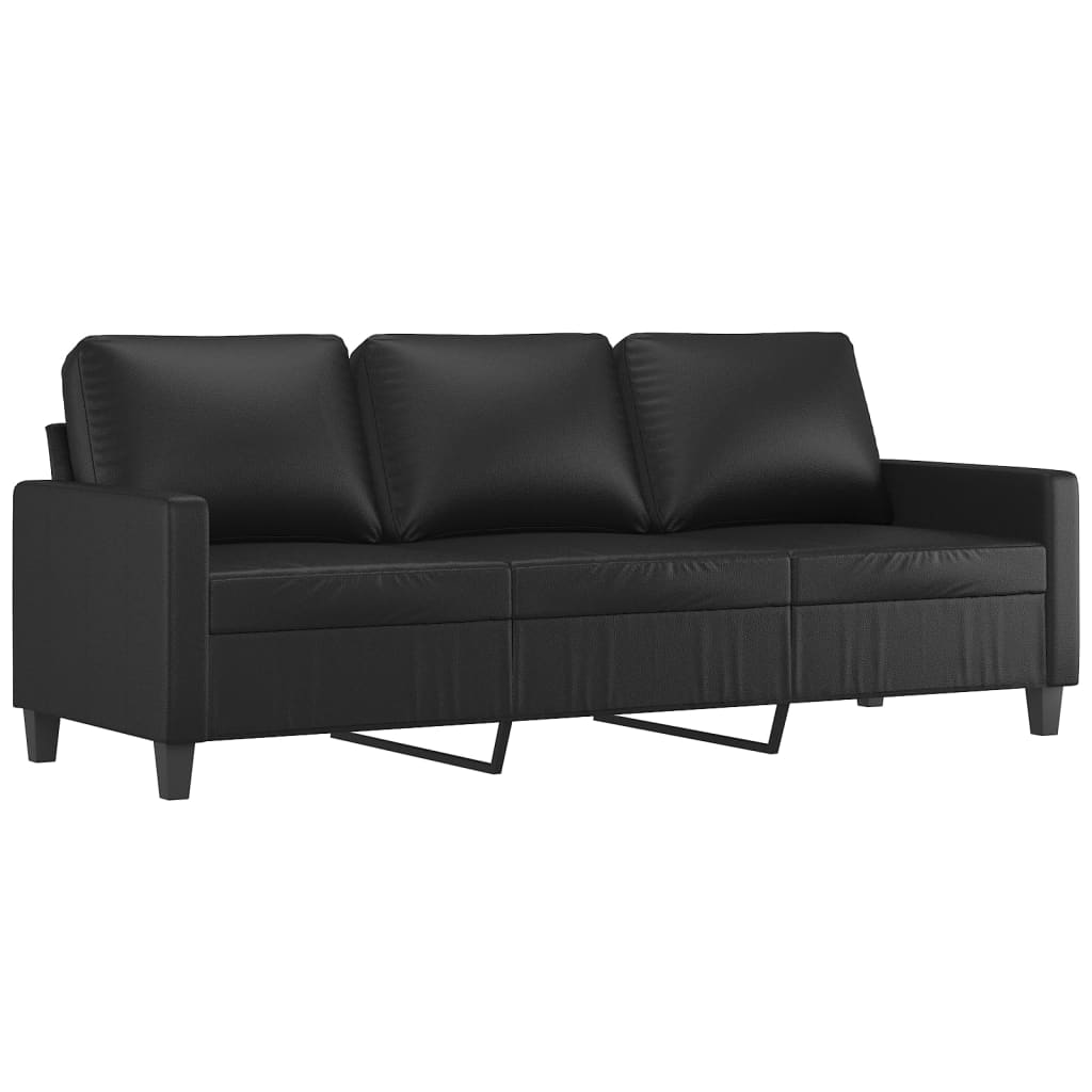 3 Piece Sofa Set with Cushions Black Faux Leather