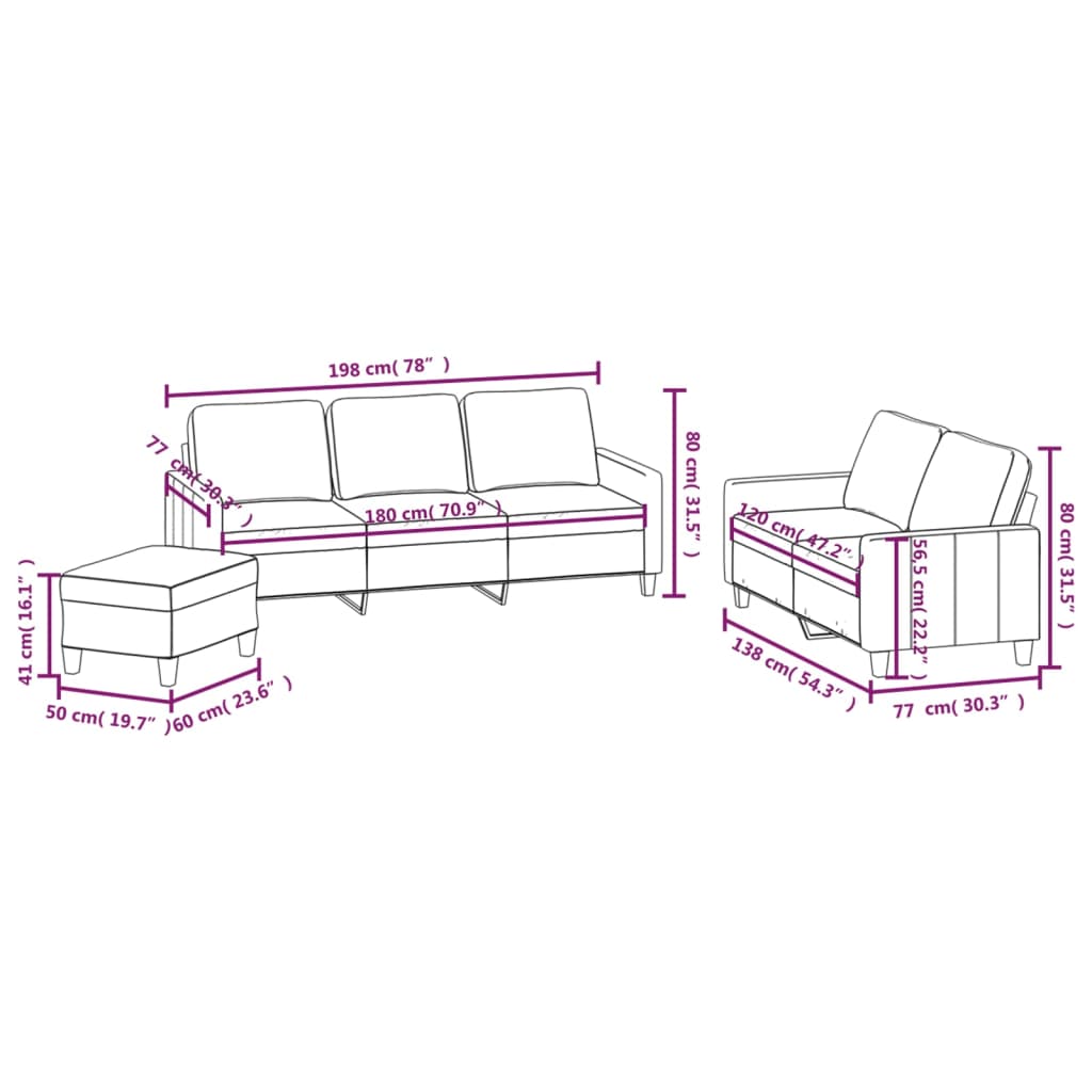 3 Piece Sofa Set with Cushions Black Faux Leather
