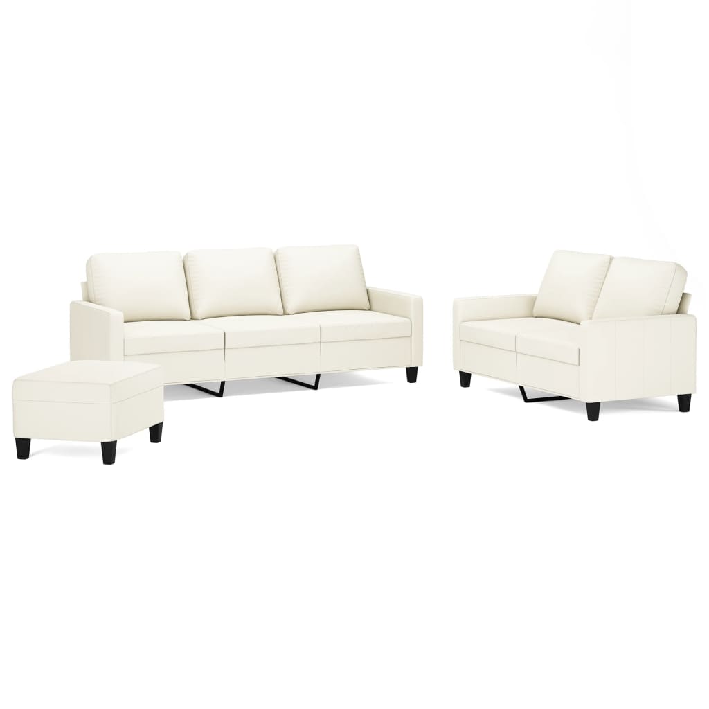 3 Piece Sofa Set with Cushions Cream Faux Leather