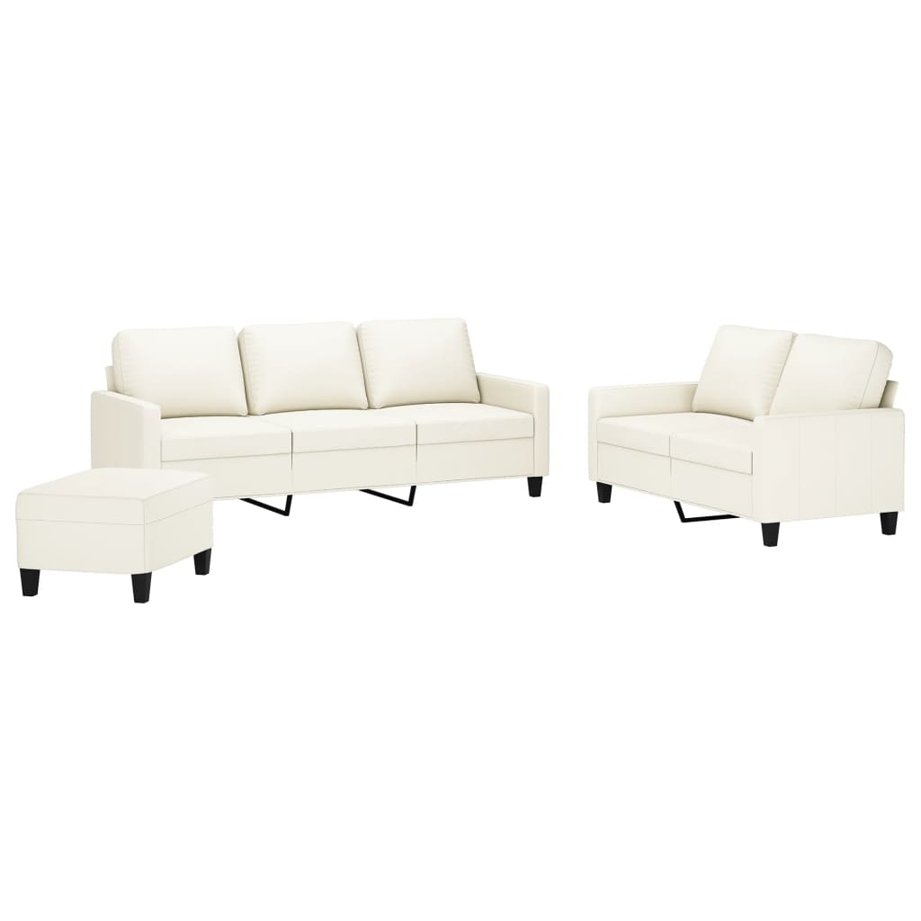 3 Piece Sofa Set with Cushions Cream Faux Leather