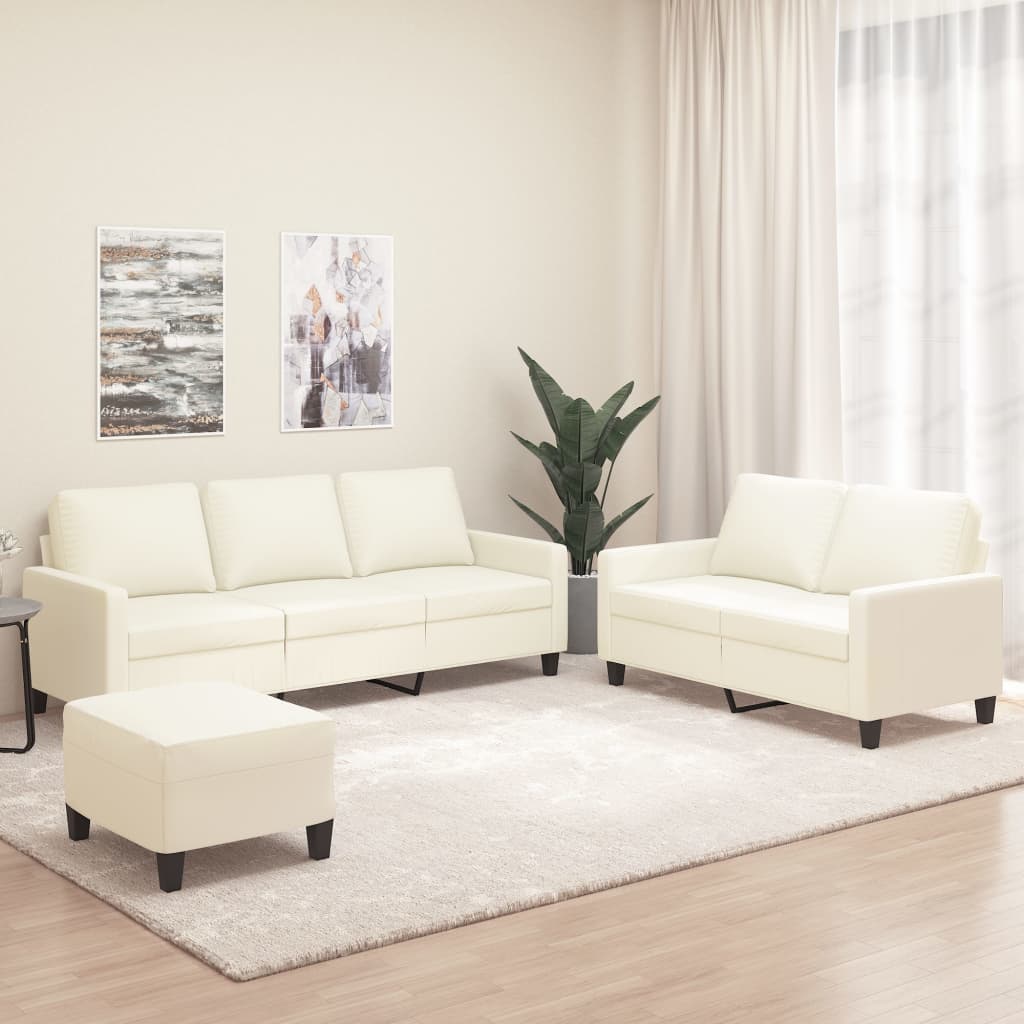 3 Piece Sofa Set with Cushions Cream Faux Leather
