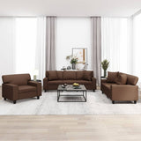 3 Piece Sofa Set with Pillows&Cushions Brown Faux Leather