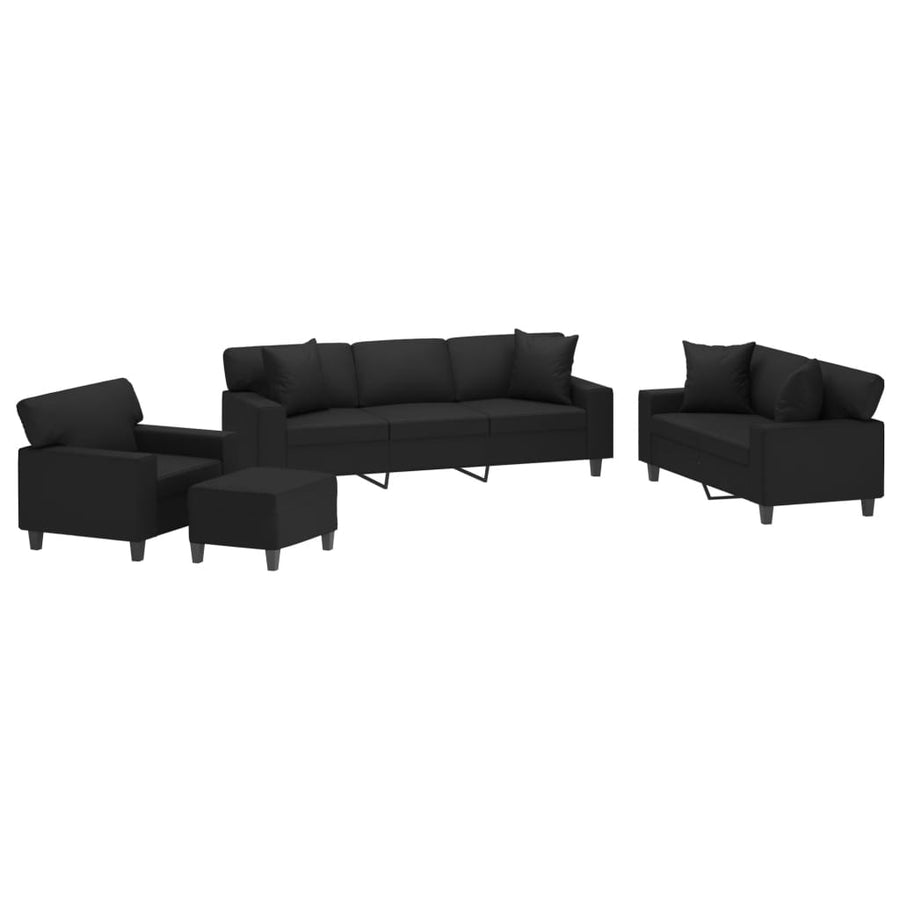 4 Piece Sofa Set with Pillows and Cushions Black Faux Leather