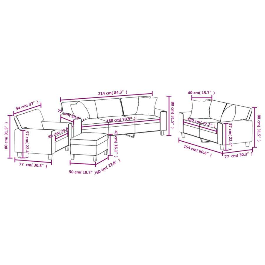 4 Piece Sofa Set with Pillows and Cushions Black Faux Leather
