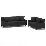 2 Piece Sofa Set with Pillows&Cushions Black Faux Leather