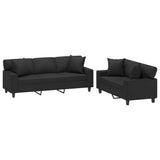 2 Piece Sofa Set with Pillows&Cushions Black Faux Leather
