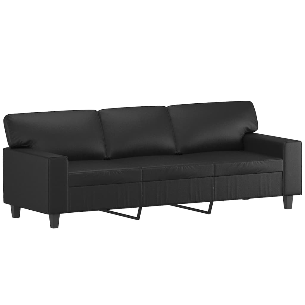 2 Piece Sofa Set with Pillows&Cushions Black Faux Leather