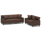 2 Piece Sofa Set with Pillows&Cushions Brown Faux Leather - Front View