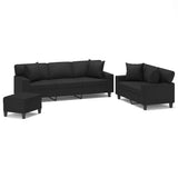 3 Piece Sofa Set with Pillows&Cushions Black Faux Leather