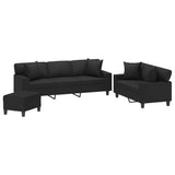 3 Piece Sofa Set with Pillows&Cushions Black Faux Leather - Side View