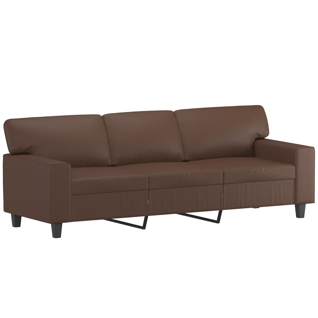 3 Piece Sofa Set with Pillows&Cushions Brown Faux Leather