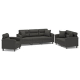 3 Piece Sofa Set with Pillows Dark Grey Microfibre Fabric