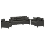 3 Piece Sofa Set with Pillows Dark Grey Microfibre Fabric