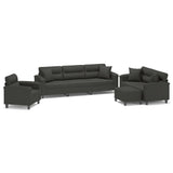 4 Piece Sofa Set with Pillows Dark Grey Microfibre Fabric - Front View