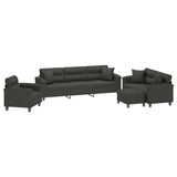 4 Piece Sofa Set with Pillows Dark Grey Microfibre Fabric