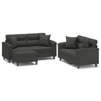 3 Piece Sofa Set with Pillows Dark Grey Microfibre Fabric