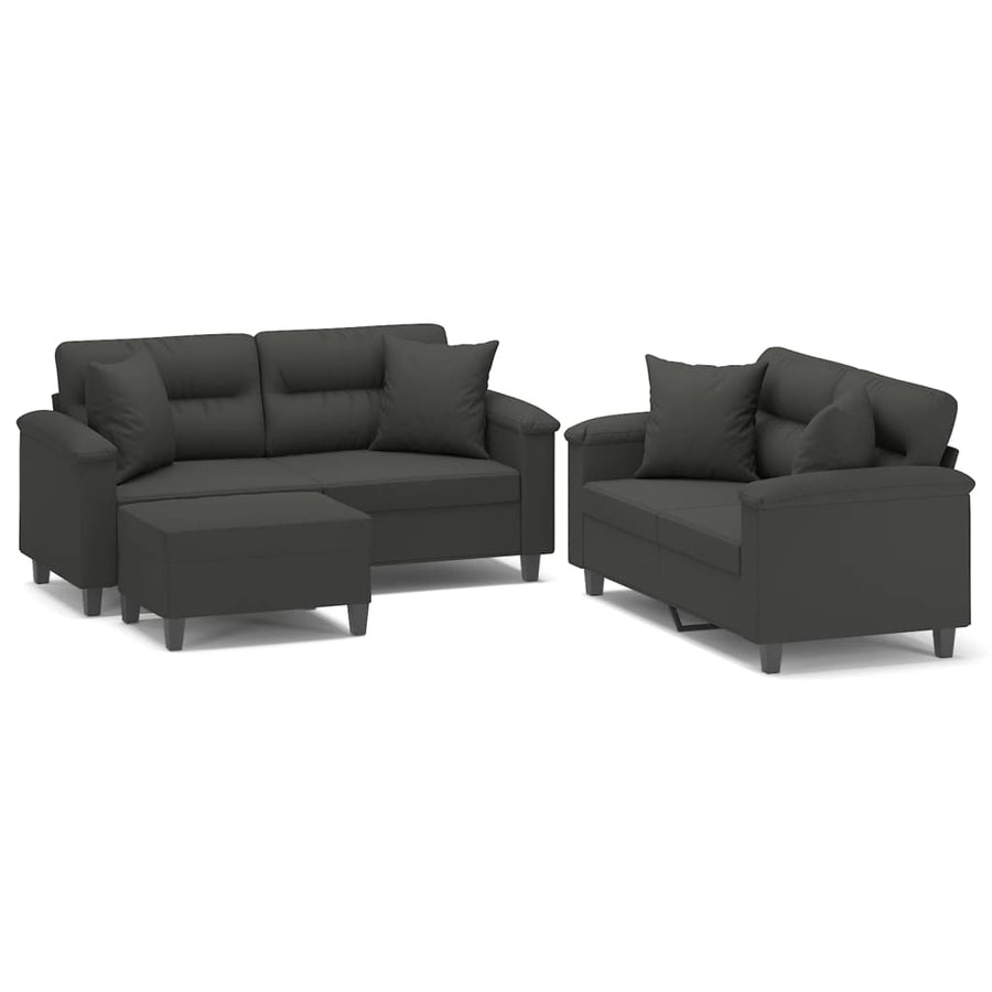 3 Piece Sofa Set with Pillows Dark Grey Microfibre Fabric