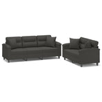 2 Piece Sofa Set with Pillows Dark Grey Microfibre Fabric