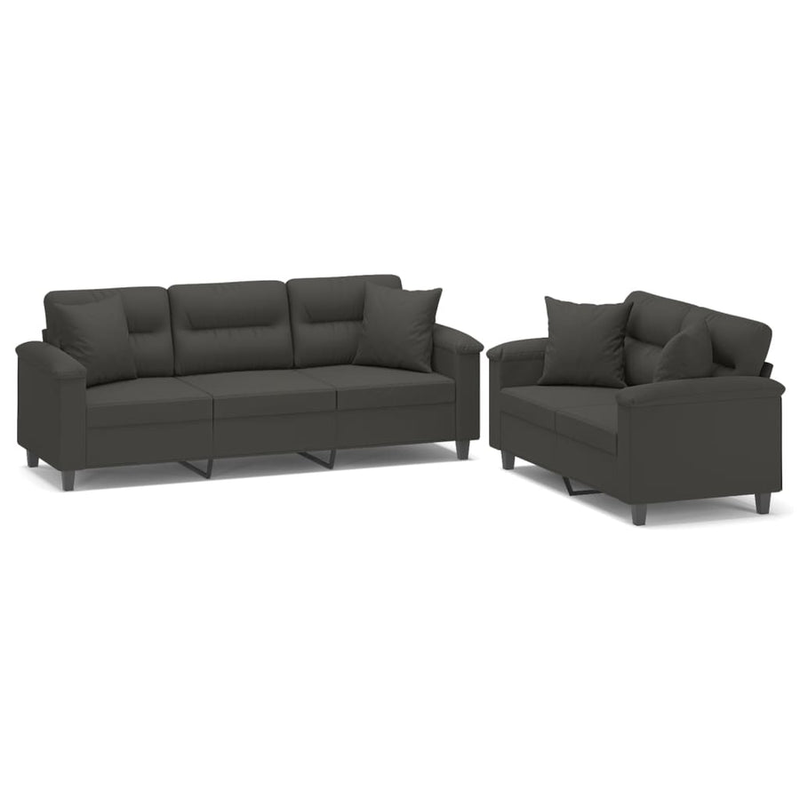 2 Piece Sofa Set with Pillows Dark Grey Microfibre Fabric