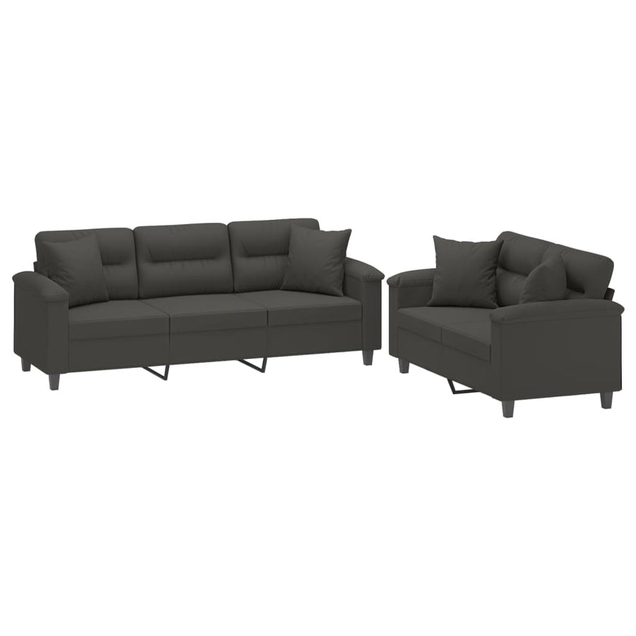2 Piece Sofa Set with Pillows Dark Grey Microfibre Fabric