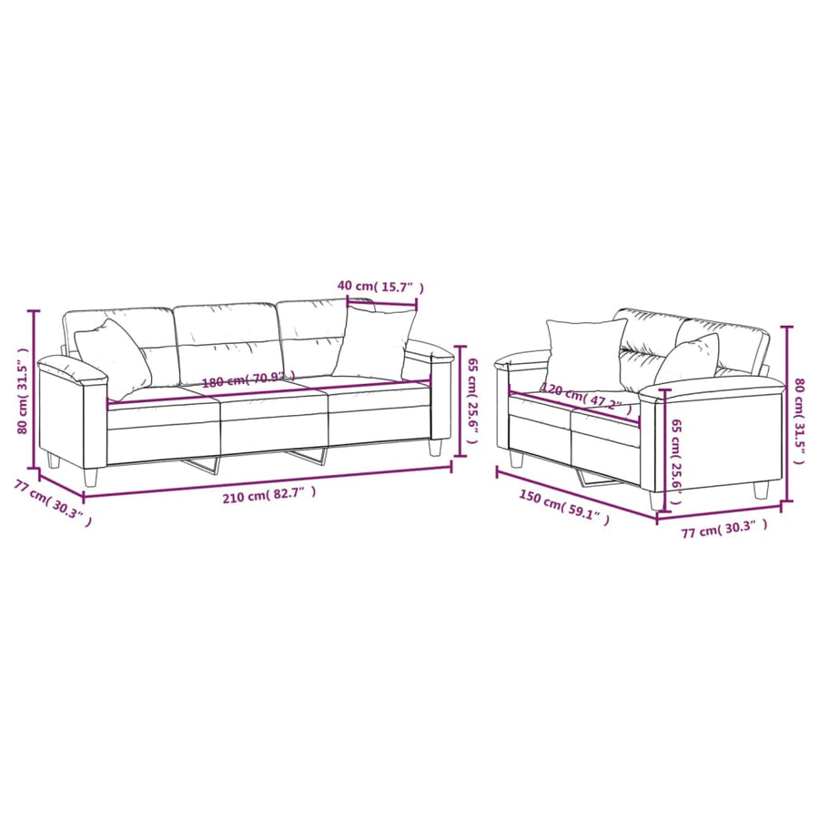 2 Piece Sofa Set with Pillows Dark Grey Microfibre Fabric