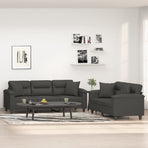 2 Piece Sofa Set with Pillows Dark Grey Microfibre Fabric