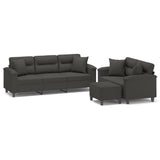 3 Piece Sofa Set with Pillows Dark Grey Microfibre Fabric - Front View