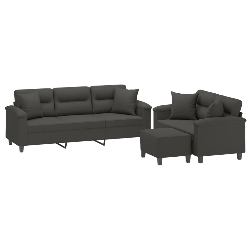 3 Piece Sofa Set with Pillows Dark Grey Microfibre Fabric
