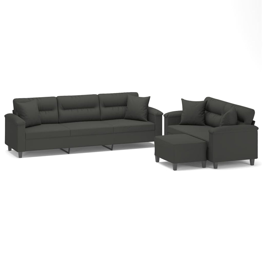 3 Piece Sofa Set with Pillows Dark Grey Microfibre Fabric