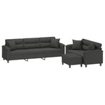 3 Piece Sofa Set with Pillows Dark Grey Microfibre Fabric