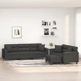 3 Piece Sofa Set with Pillows Dark Grey Microfibre Fabric