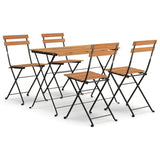 5 Piece Folding Bistro Set Solid Wood Acacia and Steel - Front View