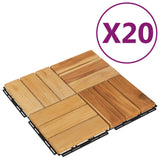 Decking Tiles 20 pcs 30x30 cm Solid Wood Teak - Front View