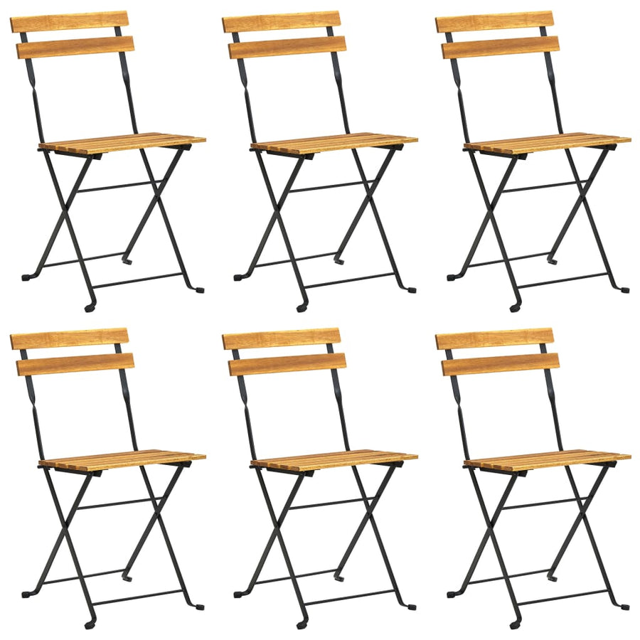 Folding Chairs 6 pcs Steel and Solid Wood Acacia
