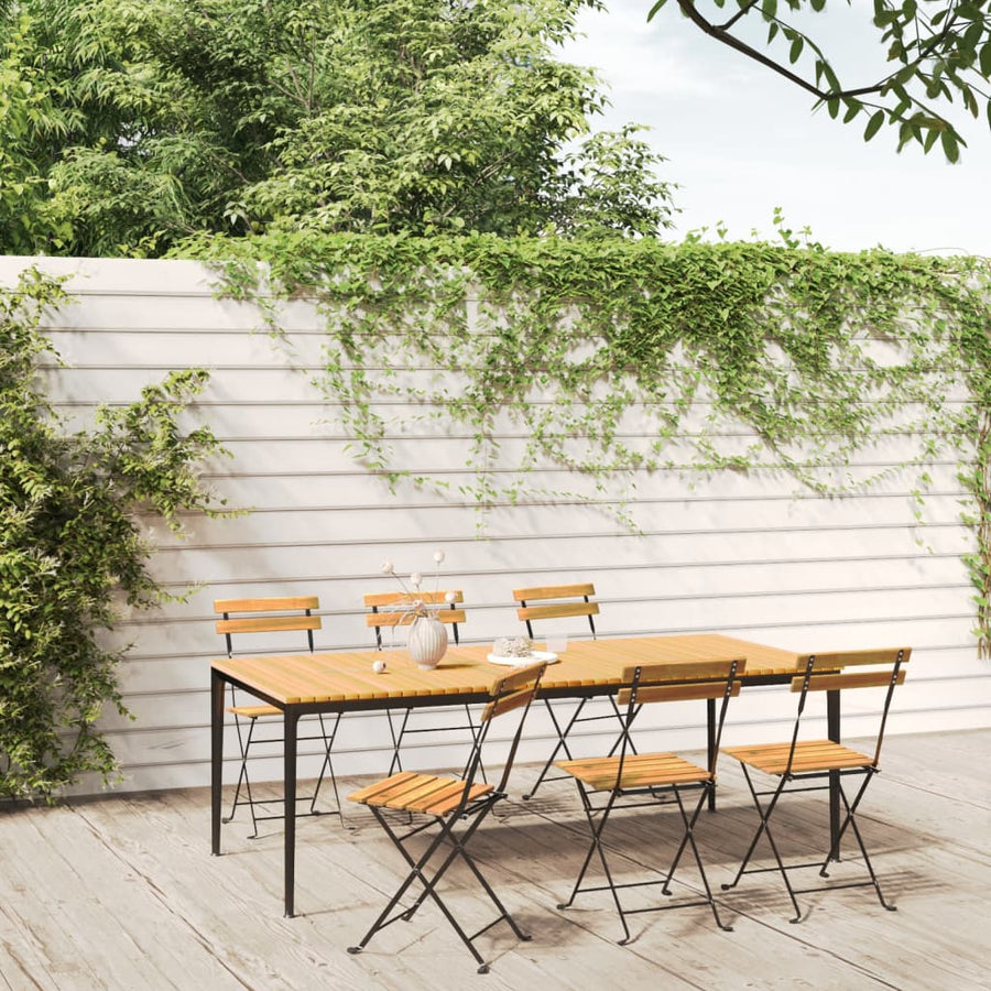 Folding Chairs 6 pcs Steel and Solid Wood Acacia