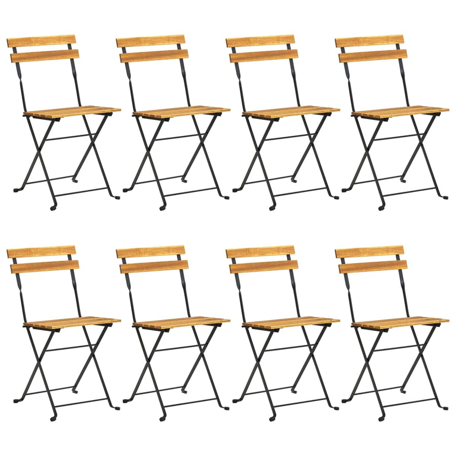 Folding Chairs 8 pcs Steel and Solid Wood Acacia