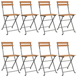 Folding Bistro Chairs 8 pcs Solid Wood Teak and Steel - Front View