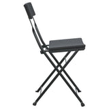 Folding Bistro Chairs 4 pcs Black Poly Rattan and Steel - Rear View